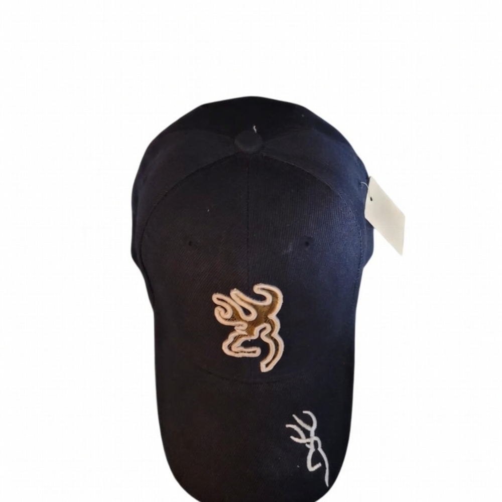Navy Baseball Cap with Cream Embroidered Logo And Brown